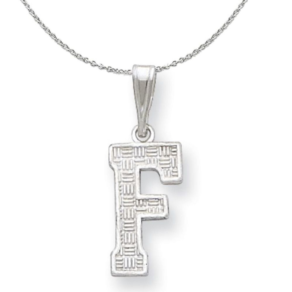 Silver, Sami Collection, Textured Block Initial F Necklace - 16 In